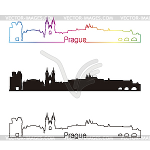 Prague skyline linear style with rainbow - vector clipart