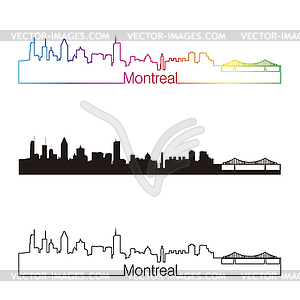 Монреаль горизонт линейном стиле с радугой - иллюстрация в векторном формате