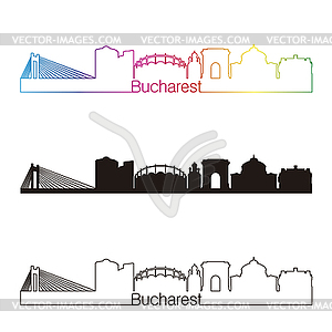 Bucharest skyline linear style with rainbow - color vector clipart