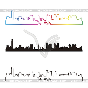 Tel Aviv skyline linear style with rainbow - vector clipart