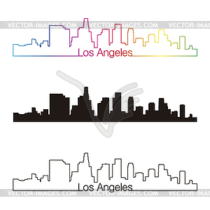 Los Angeles skyline linear style with rainbow - vector clipart