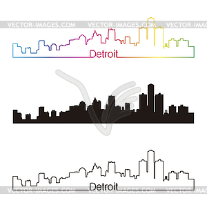 Detroit skyline linear style with rainbow - vector image