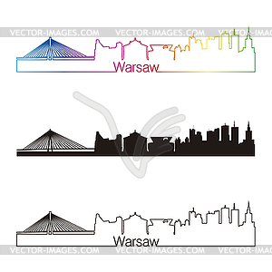 Warsaw skyline linear style with rainbow - color vector clipart