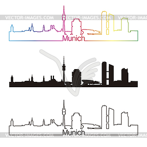 Munich skyline linear style with rainbow - vector image