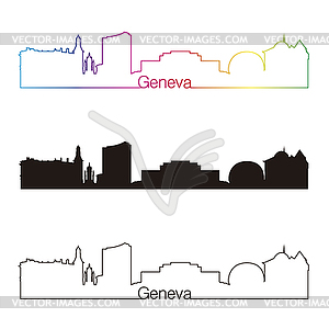 Geneva skyline linear style with rainbow - vector clipart