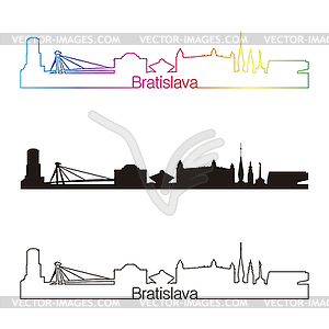 Братислава горизонт линейном стиле с радугой - клипарт в векторе / векторное изображение
