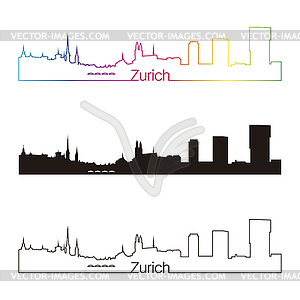 Zurich skyline linear style with rainbow - vector clip art