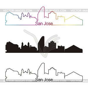 Сан - Хосе горизонт линейном стиле с радугой - векторный клипарт EPS