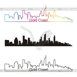 Gold Coast skyline linear style with rainbow - vector image