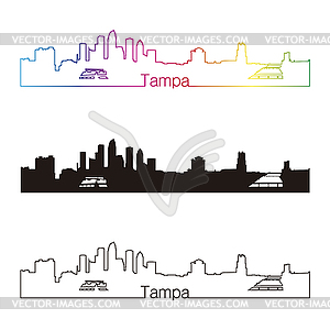 Tampa skyline linear style with rainbow - vector clipart