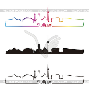 Stuttgart skyline linear style with rainbow - vector image