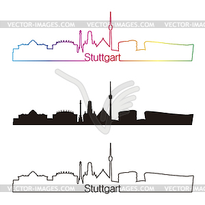 Штутгарт горизонт линейном стиле с радугой - векторный клипарт / векторное изображение