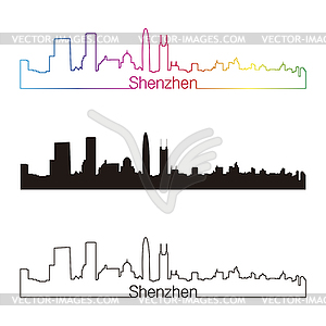 Shenzhen skyline linear style with rainbow - vector clipart