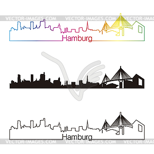 Hamburg skyline linear style with rainbow - vector clipart