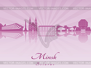 Minsk skyline in purple radiant  - vector clip art