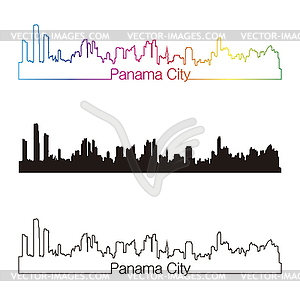 Панама-Сити горизонт линейном стиле с радугой - изображение в векторе