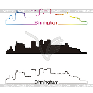 Birmingham skyline linear style with rainbow - vector image