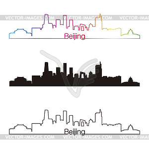 Beijing skyline linear style with rainbow - vector image