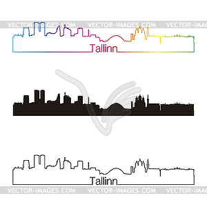 Tallinn skyline linear style with rainbow - vector image