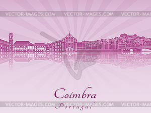 Coimbra skyline in purple radiant  - vector image