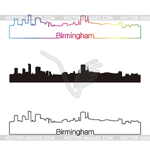 Birmingham skyline linear style with rainbow - vector image