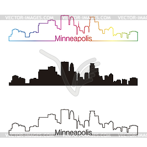 Minneapolis skyline linear style with rainbow - vector clip art