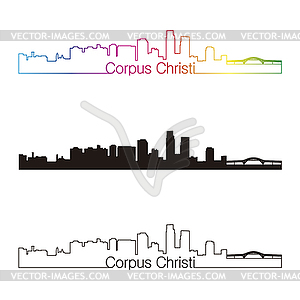Корпус-Кристи горизонт линейном стиле с радугой - клипарт в векторе / векторное изображение