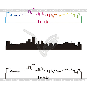 Leeds skyline linear style with rainbow - vector clipart