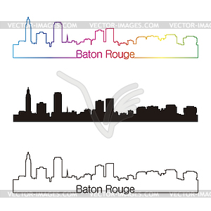 Baton Rouge skyline linear style with rainbow - vector clipart