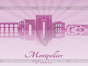 Montpellier skyline in purple radiant  - vector clip art