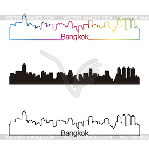 Bangkok skyline linear style with rainbow - stock vector clipart