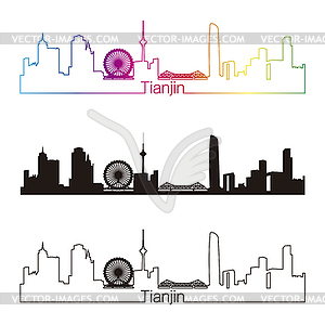 Tianjin skyline linear style with rainbow - vector image