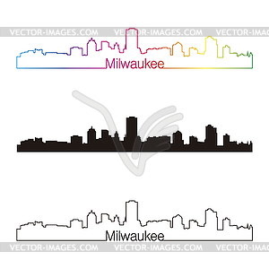 Милуоки горизонт линейном стиле с радугой - изображение векторного клипарта