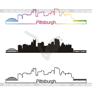 Pittsburgh skyline linear style with rainbow - vector image