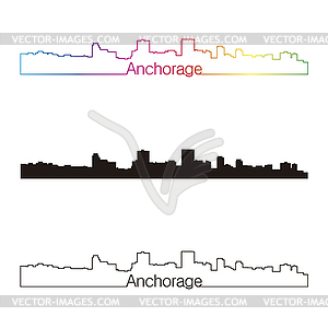 Anchorage skyline linear style with rainbow - vector clipart