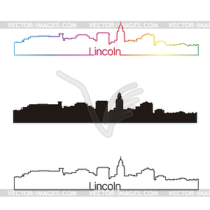 Lincoln skyline linear style with rainbow - vector clipart