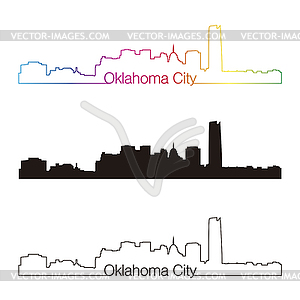 Oklahoma City skyline linear style with rainbow - royalty-free vector image