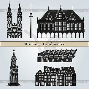 Bremen landmarks and monuments - vector clip art