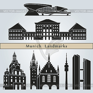 Munich landmarks and monuments - stock vector clipart