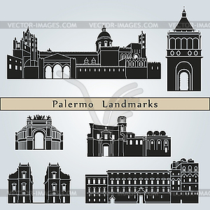 Palermo landmarks and monuments - vector clip art