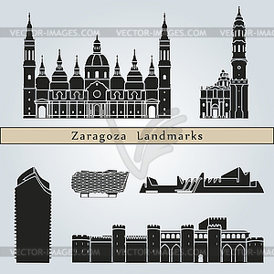 Zaragoza landmarks and monuments - vector image