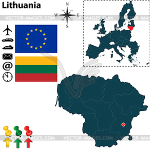 Карта Литвы с Европейским Союзом - векторный графический клипарт