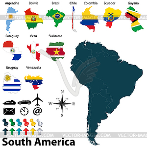 Карты Южной Америки - векторный клипарт Royalty-Free
