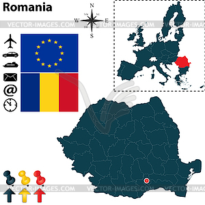 Map of Romania with European Union - vector image