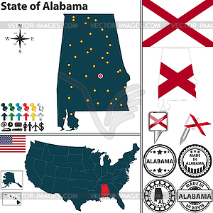 Карта государственной Алабама, США - векторизованное изображение клипарта