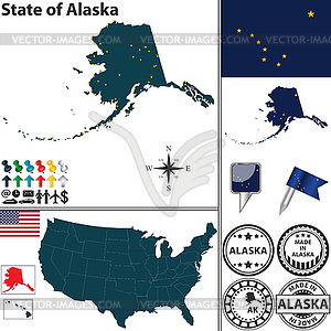 Map of state Alaska, USA - vector image