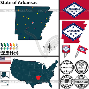 Map of state Arkansas, USA - vector clipart