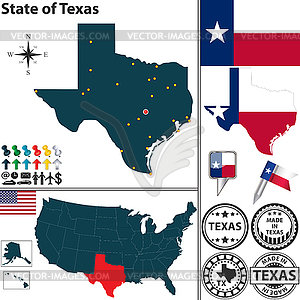 Map of state Texas, USA - royalty-free vector image