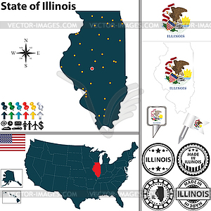 Карта государственной Иллинойс, США - изображение в формате EPS