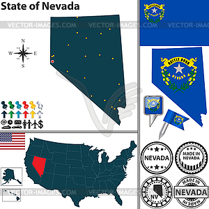 Карта государственной Невада, США - изображение в векторе